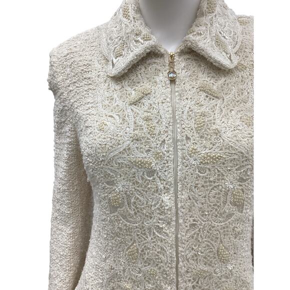 St. John Couture Blazer Women’s SZ 12 Full Zipper Ornate Pull Beautiful Beading - Picture 4 of 5